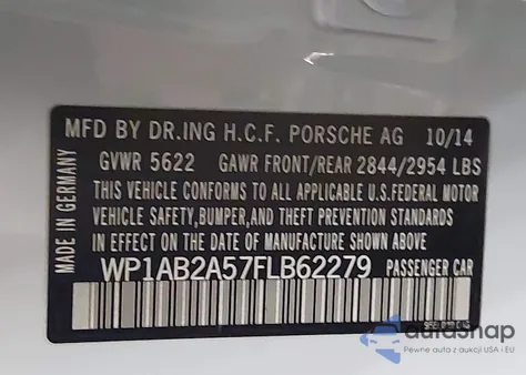 2015 Porsche Macan S from USA, damaged, VIN WP1AB2A57FLB62279